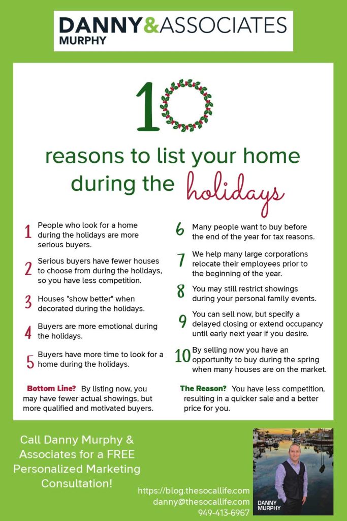 pinnable image with text about the 10 reasons why selling your house during the holidays is a good idea.