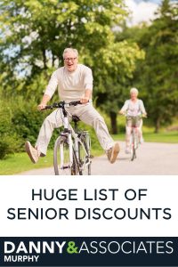 image and text of senior citizens riding bikes with text about senior discounts