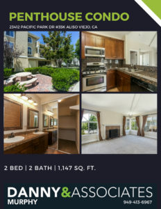 Are you looking for a home for sale in Aliso Viejo? This Penthouse Condo has resort-like amenities and dual master bedrooms. Give Danny Murphy & Associates a call today: 949-413-6967