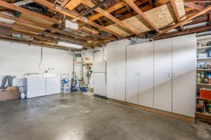 garage with cabinets