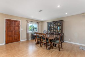 dining room with table and front door