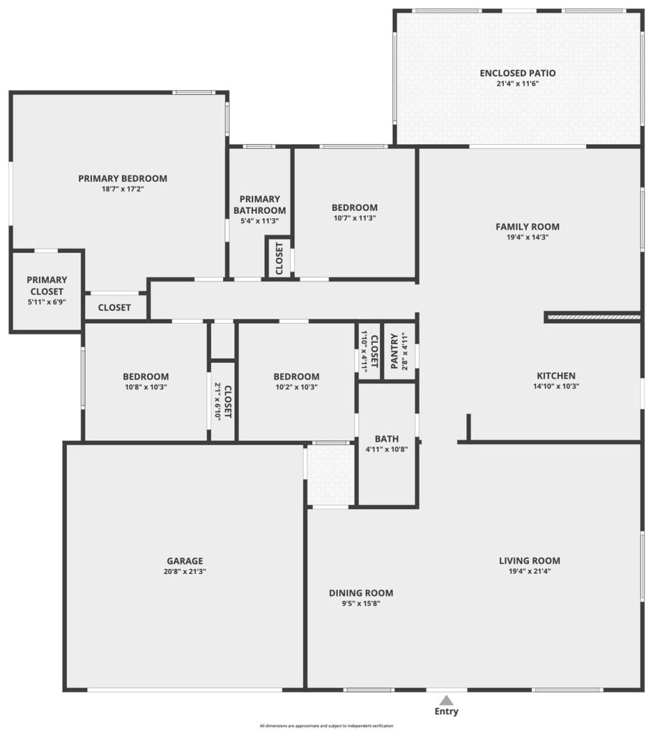 floor plan of single story home with 4 bedrooms and 2 bathrooms