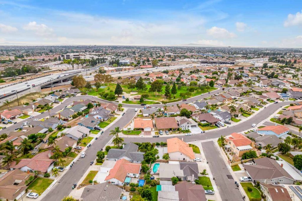 aerial view of fountain valley neighborhood