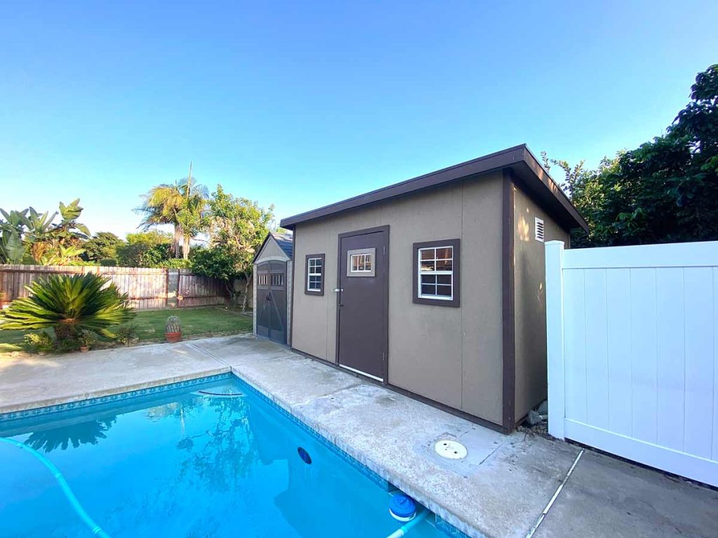 outdoor shed near pool