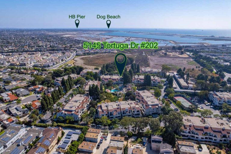 aerial view of apartment with arrow showing location