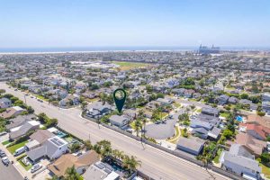 aerial view with arrow point out house at 9472 Iolani Circle, Huntington Beach