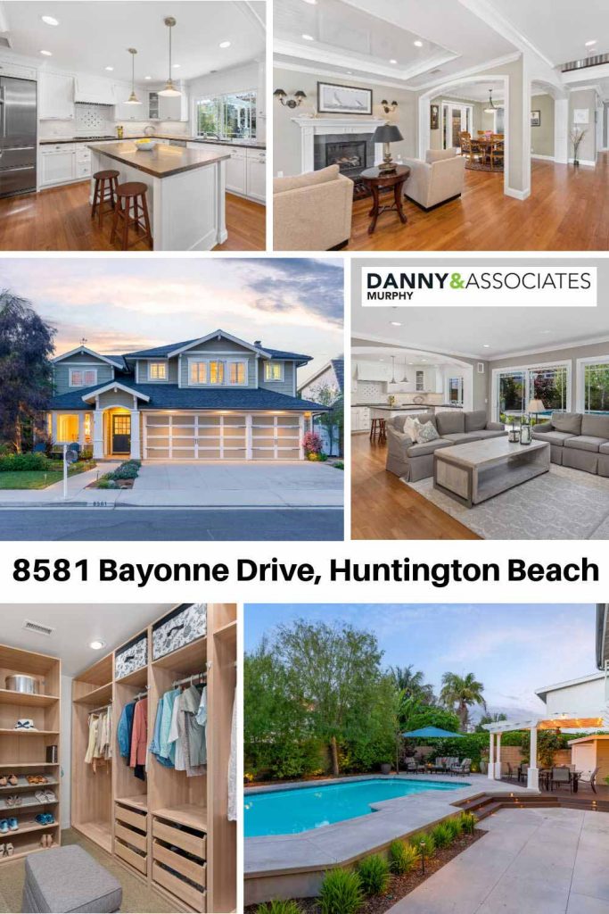 multiple images and text of 8581 Bayonne Drive, Huntington Beach for pinterest