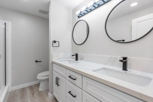 updated bathroom with two sinks