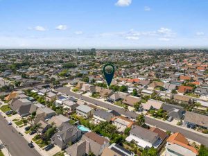 aerial view with arrow pointing to 8551 Palermo Drive, Huntington Beach