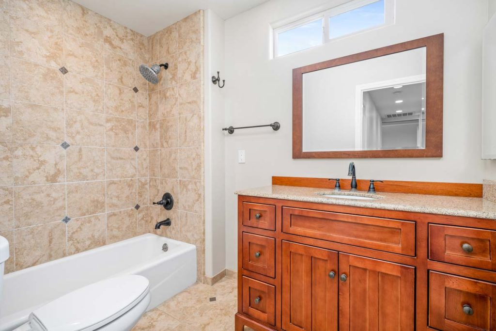 tub shower combo and single vanity