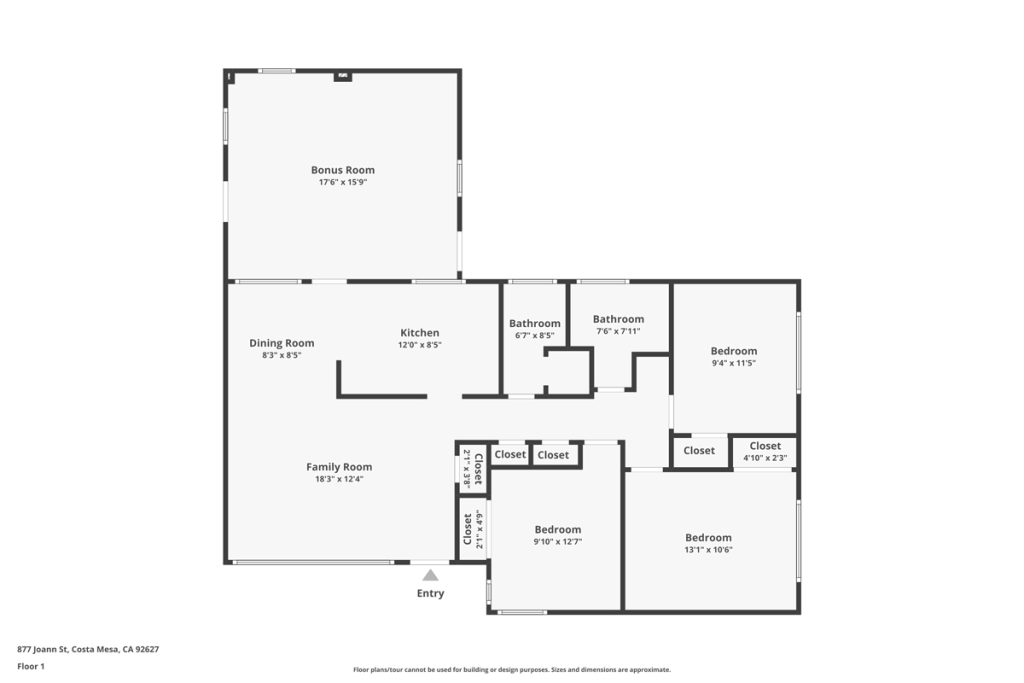single story floor plan of costa mesa home