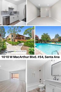 multiple images of 1010 W MacArthur Blvd. #54, Santa Ana with text of address for pinterest