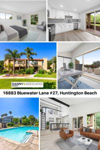 six images of 16883 Bluewater Lane #27, Huntington Beach with text of address for pinterest