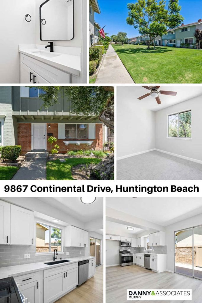 6 photos of 9867 Continental Drive, Huntington Beach with text of address for pinterest