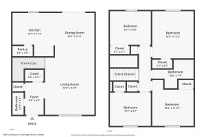 two levels of floor plans for 9867 Continental Drive, Huntington Beach