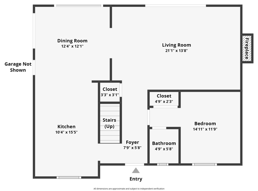 first level floor plan showing kitchen, living room, dining room, bedroom and bathroom