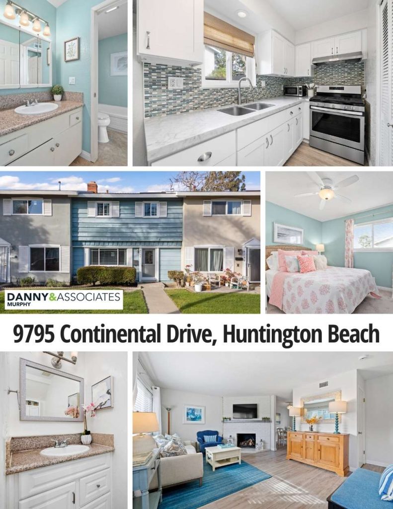 multiple images of 9795 Continental Drive, Huntington Beach with text of address for pinterest