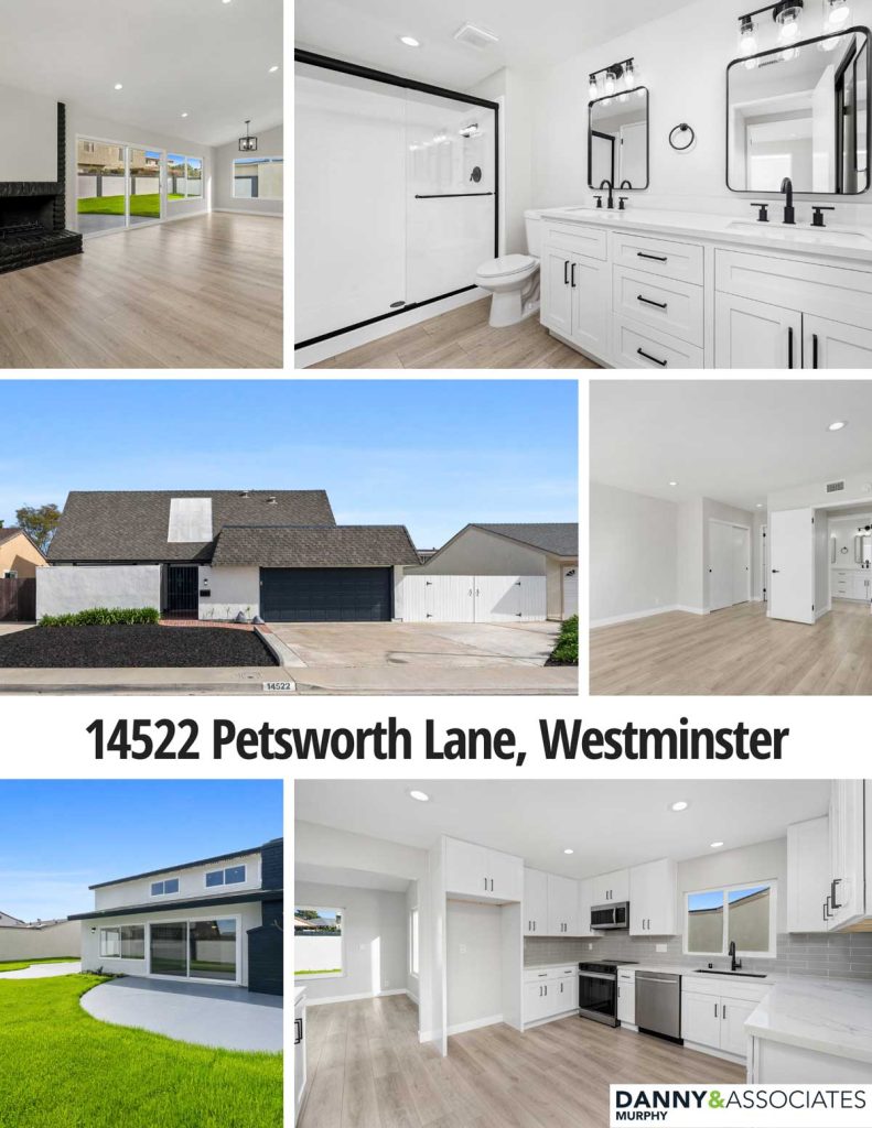 six images of 14522 Petsworth Lane, Westminster with text showing address