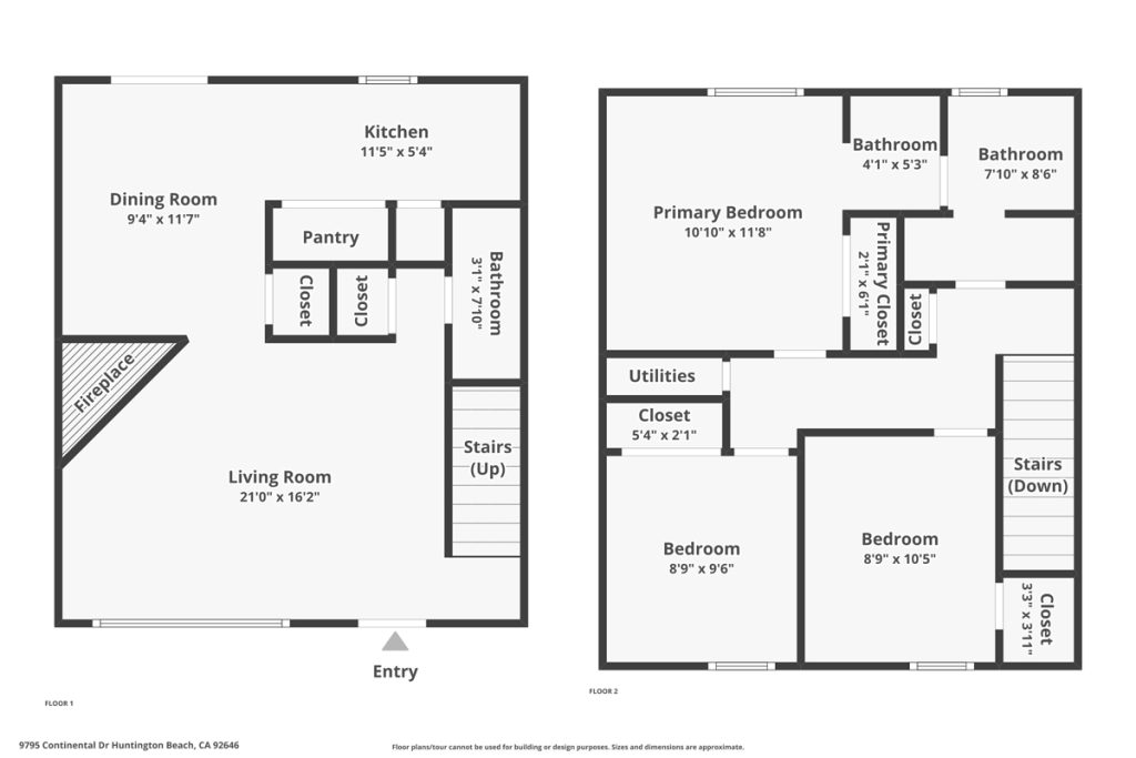 floor plans showing two levels including three bedrooms and three bathrooms