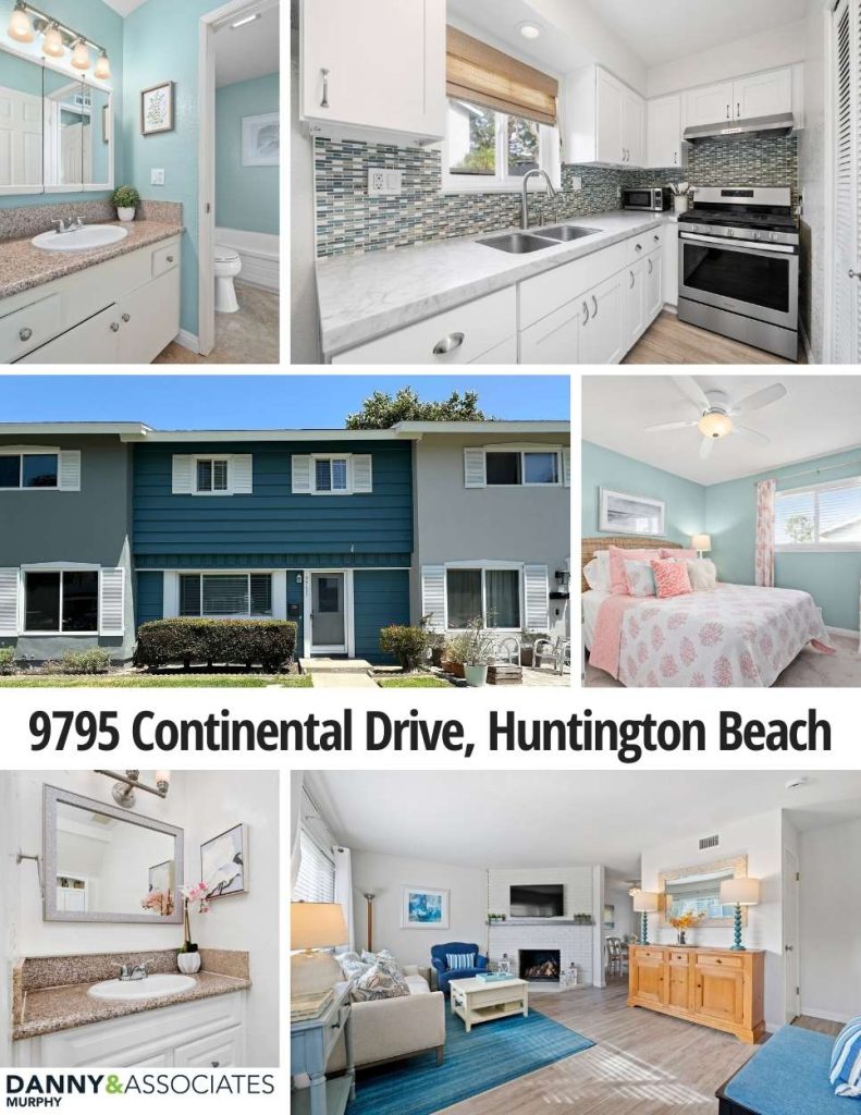 multiple images of 9795 Continental Drive, Huntington Beach with text of address for pinterest