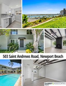 multiple images of inside and outside of home for sale in newport beach california