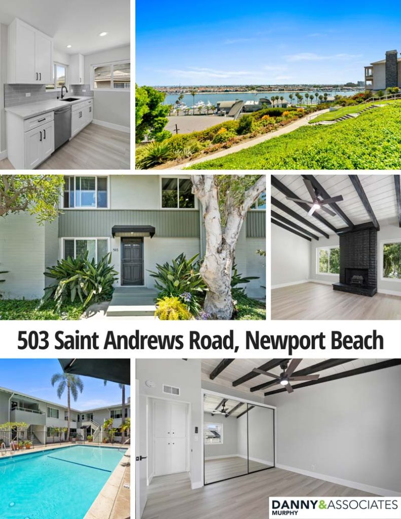 multiple images of inside and outside of home for sale in newport beach california