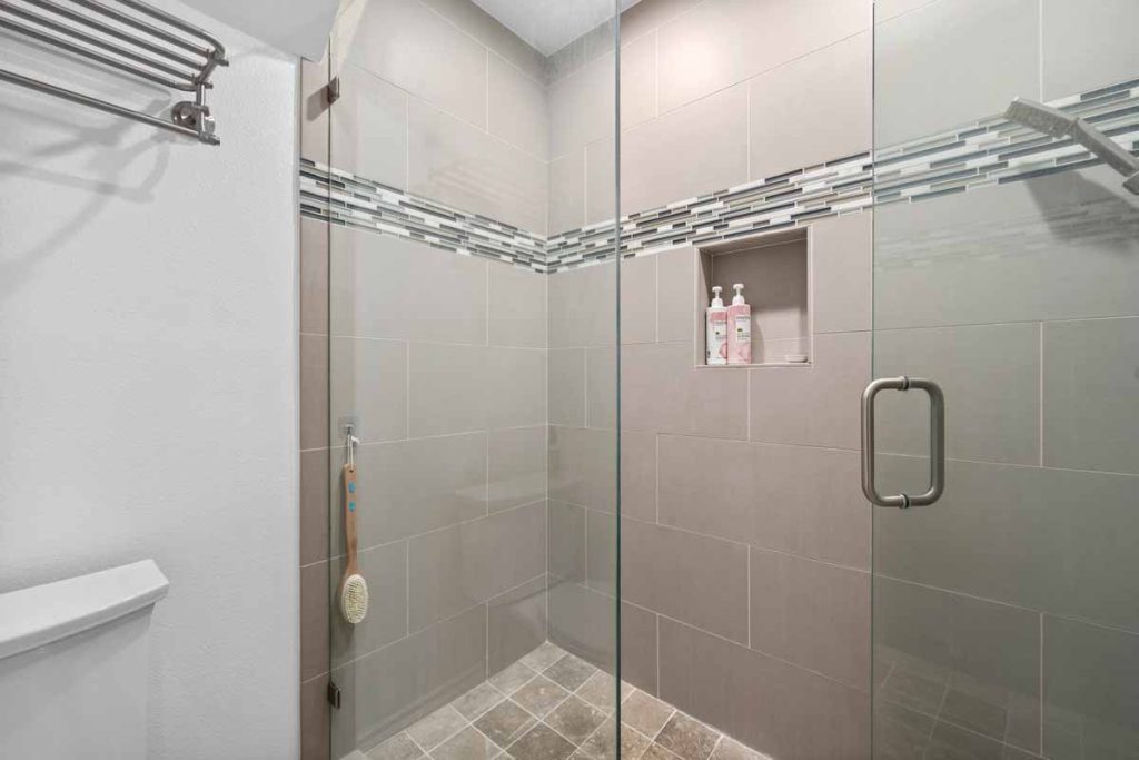 updated, tiled step in shower