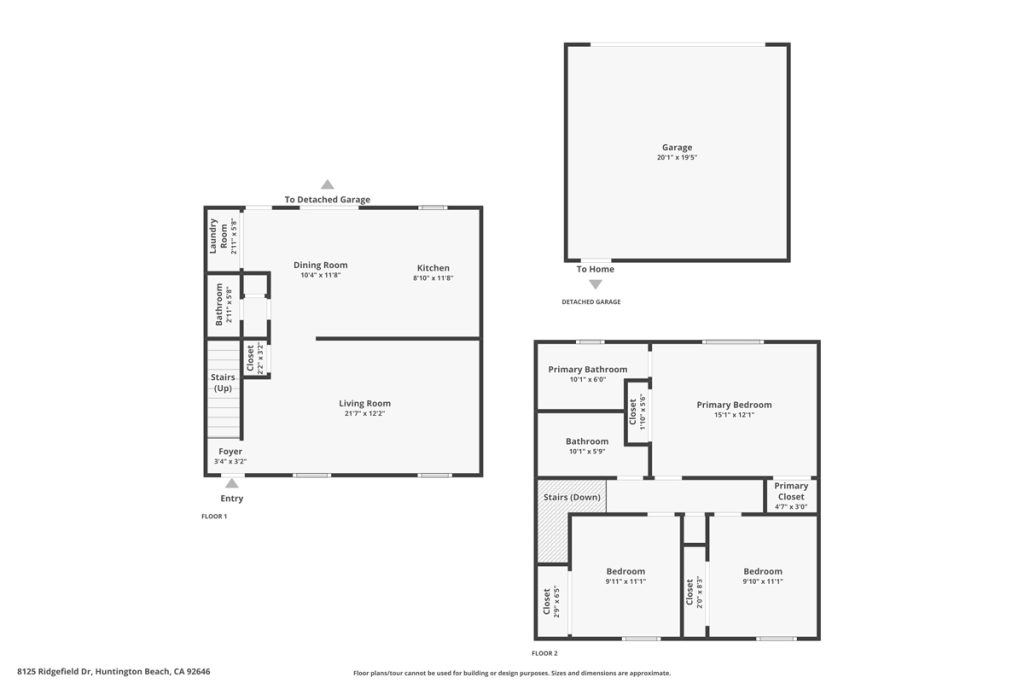 floor plans showing two levels and a detached garage
