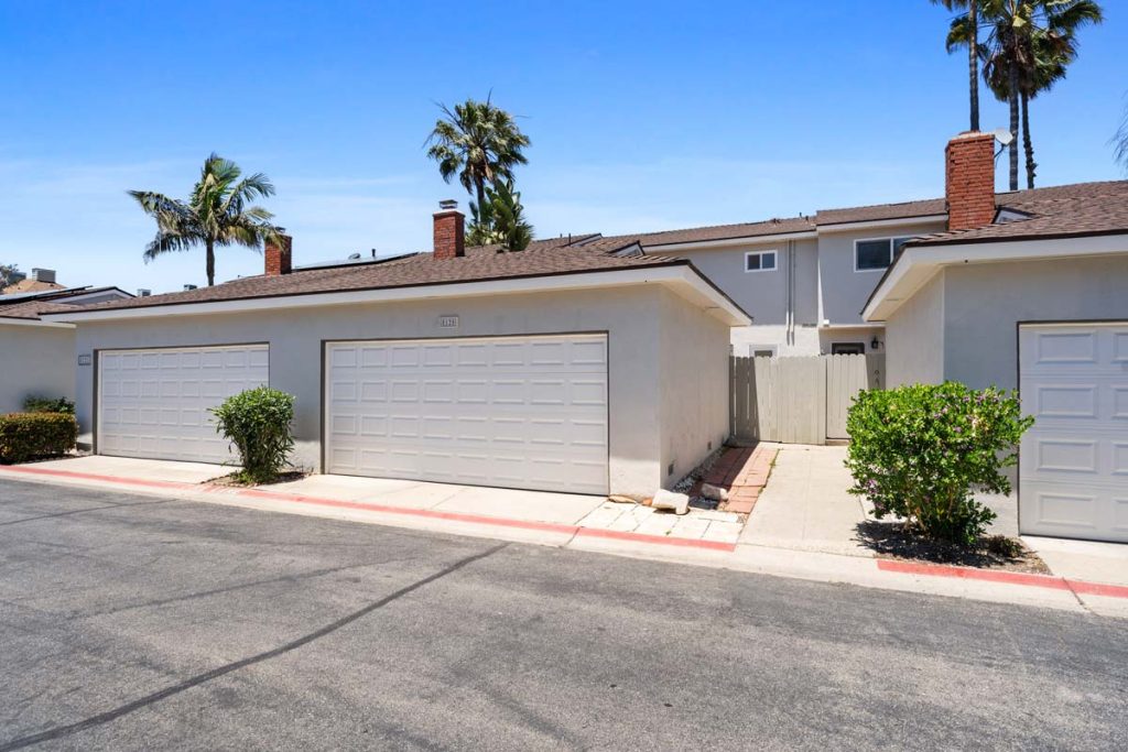 view of 2 car garage from the street