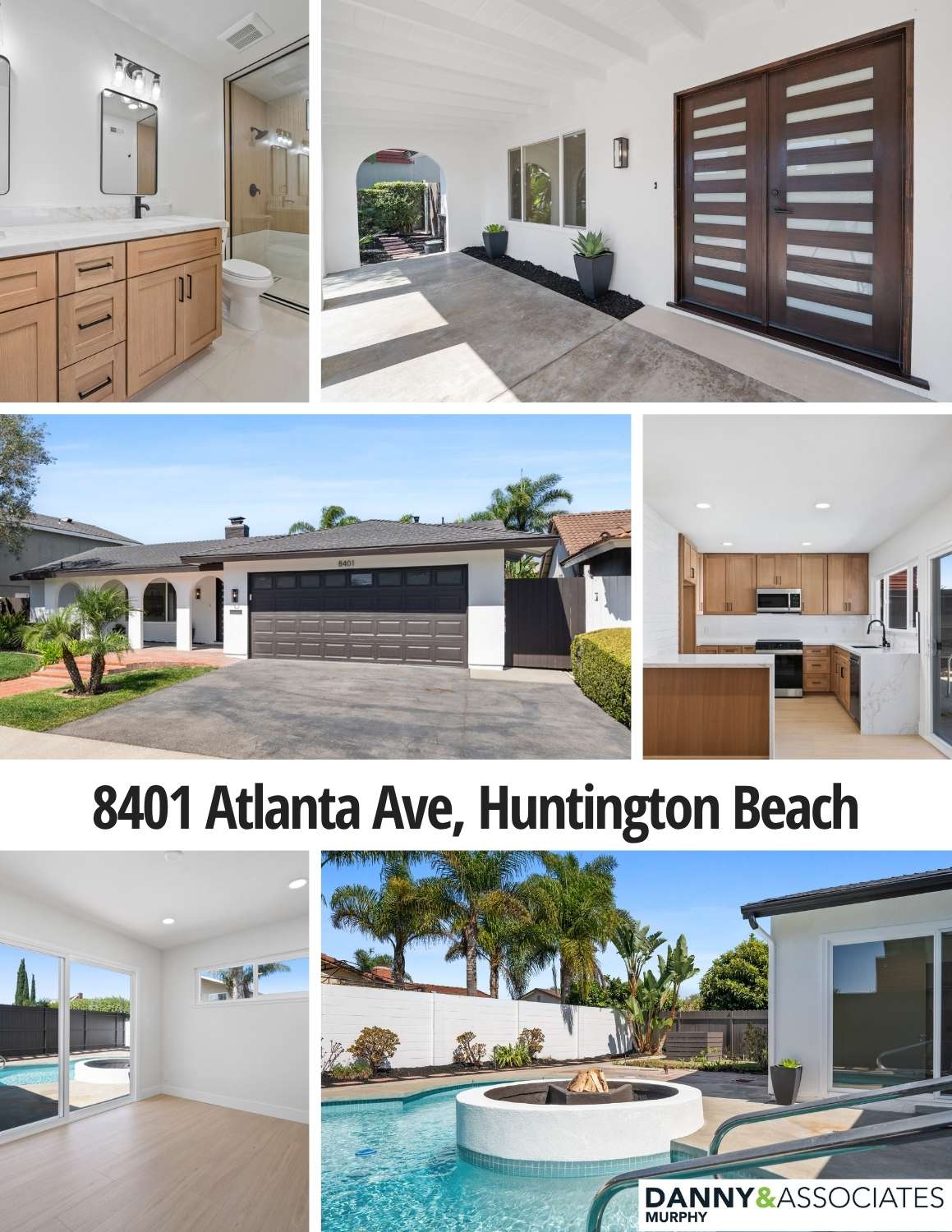 A graphic with 6 images of the interior and exterior of a home for sale showing the home's address in the center.