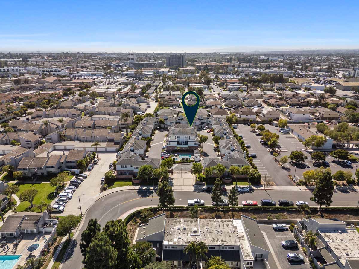 Aerial view of Cathedral Pointe with an arrow pointing to the home for sale.