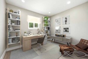 Digitally staged home office.