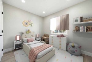 Digitally staged little girl's bedroom.