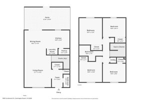 Two levels of floor plans for 9958 Continental Drive, Huntington Beach.