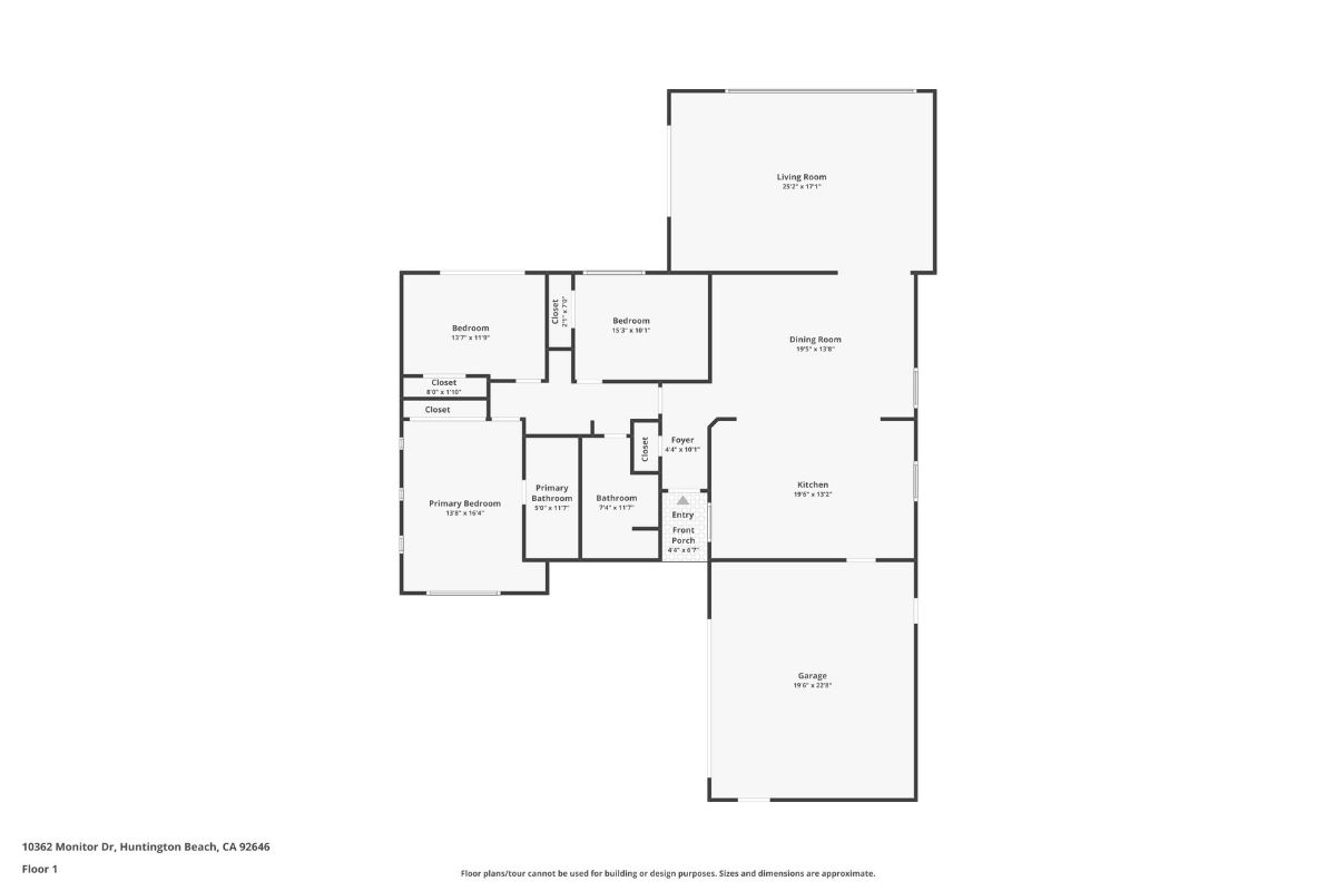 Floor plan of 10362 Monitor Drive, Huntington Beach showing a single story home with 3 bedrooms.