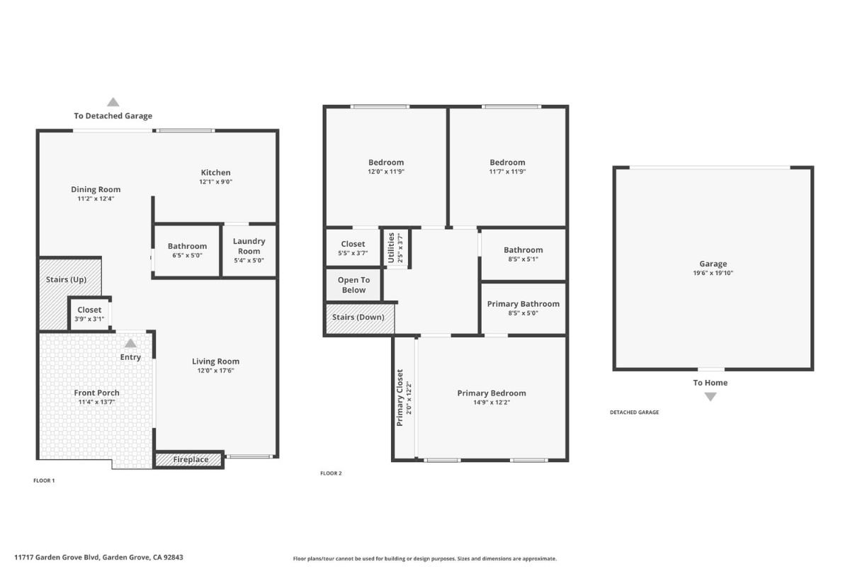 Floor plan of 11717 Garden Grove Blvd, Garden Grove showing garage, first floor, and second floor.