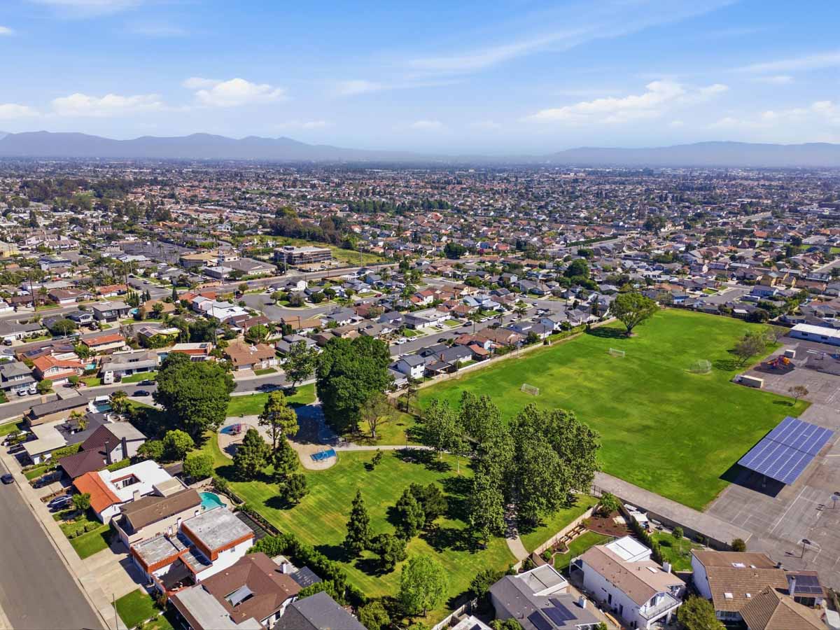 Aerial view of home for sale in Huntington Beach.
