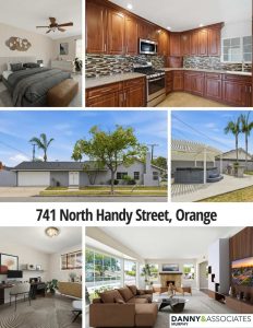 Six different images of 741 North Handy Street, Orange in a collage with the address in text in the center.