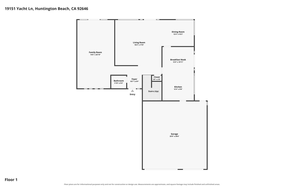 First level floor plan of 19151 Yacht Lane, Huntington Beach.