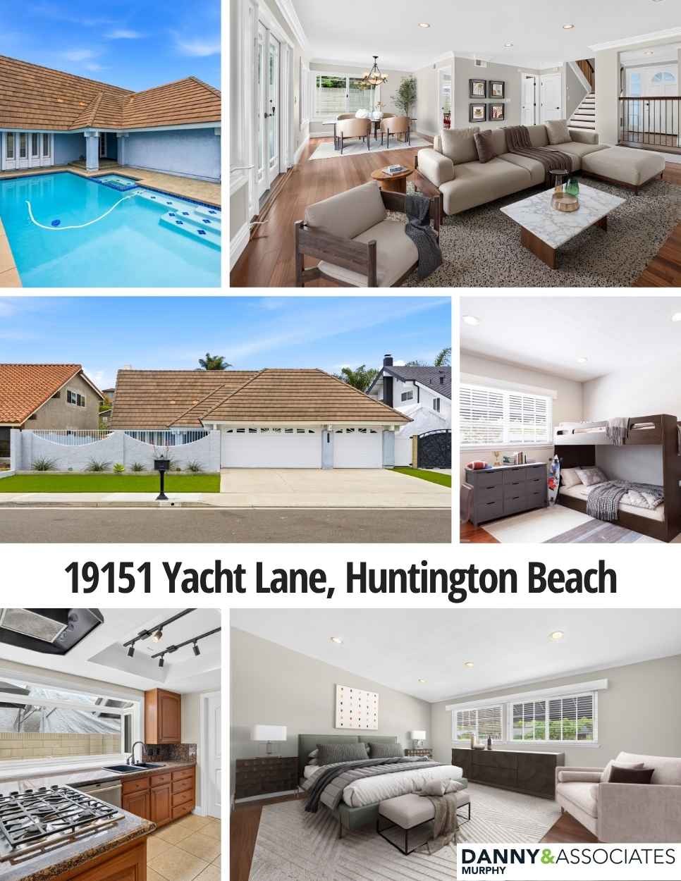 Six different images of 19151 Yacht Lane, Huntington Beach with the address in the center.