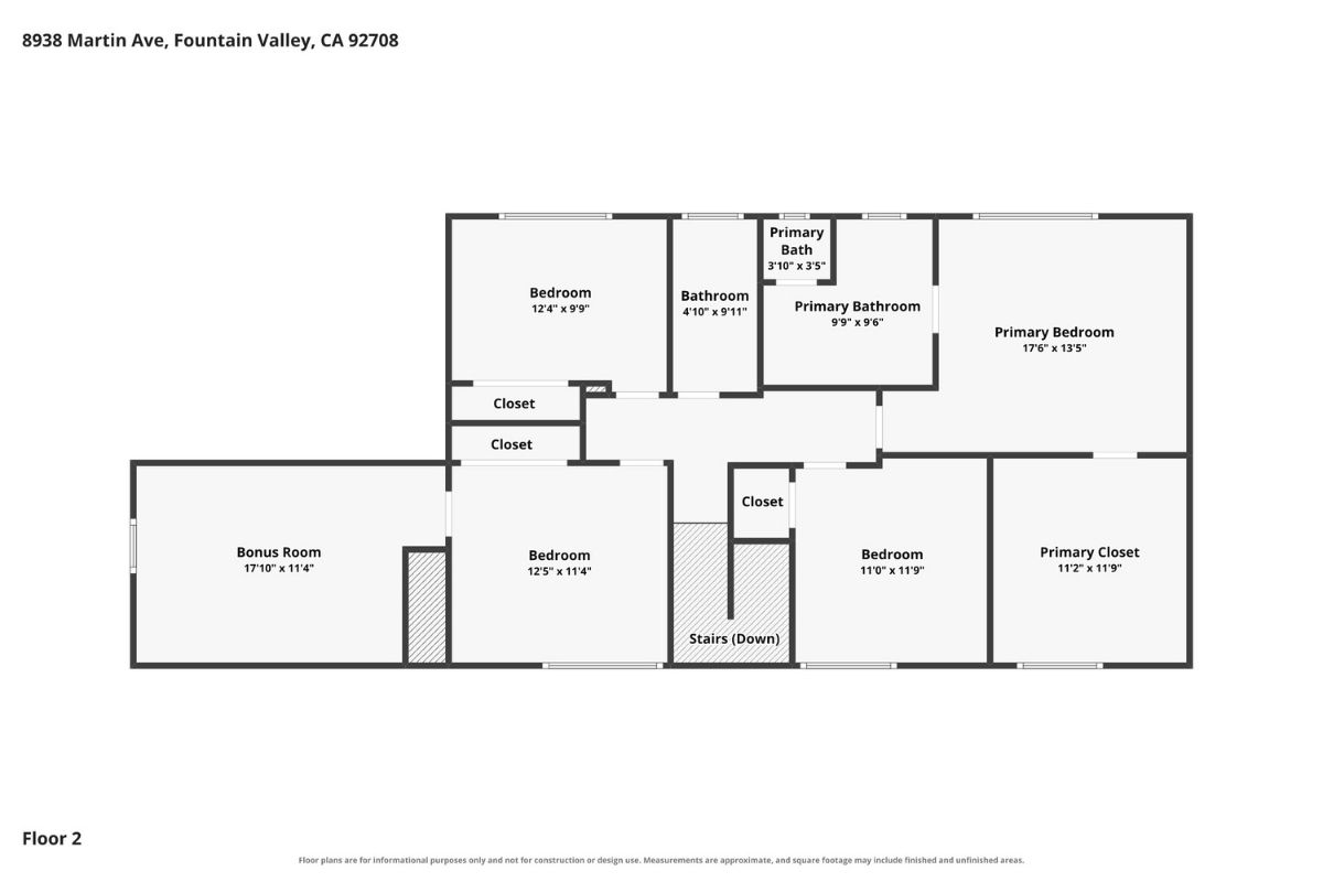 Second level of floor plan showing four bedrooms plus a bonus room.
