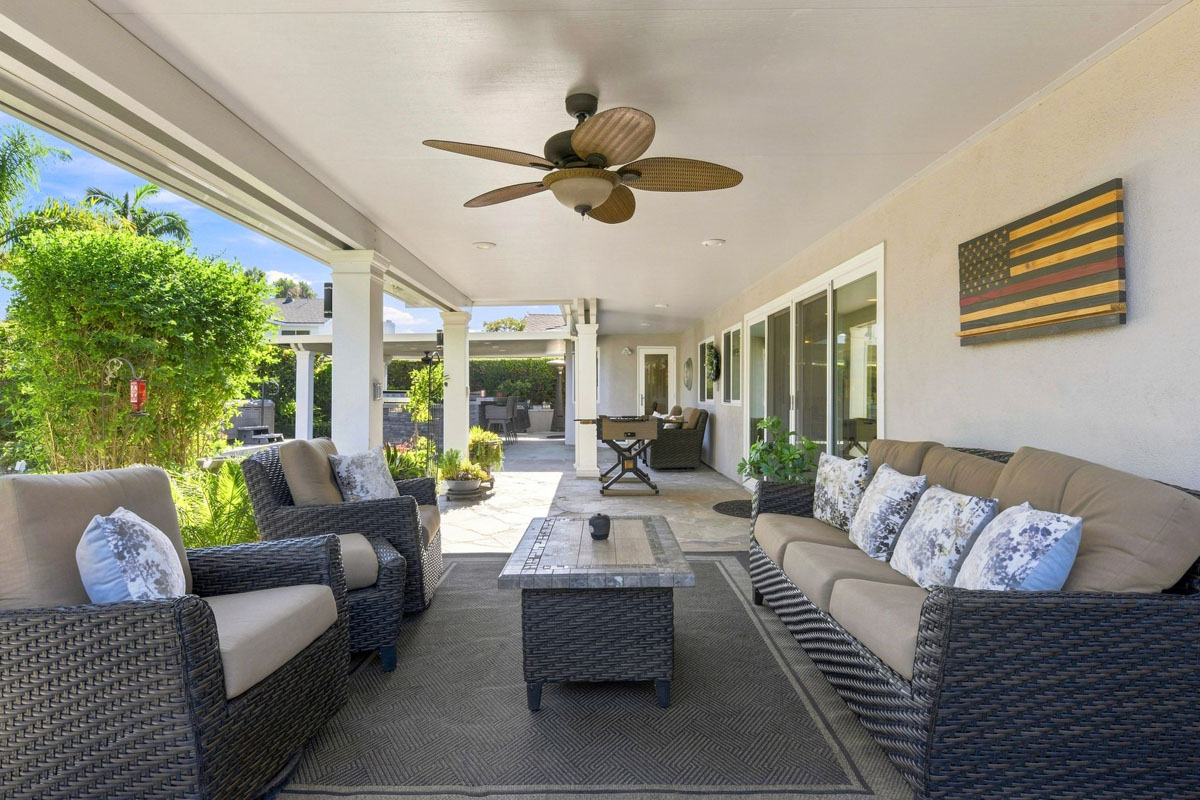 Large covered patio in backyard at 8938 Martin Avenue, Fountain Valley.