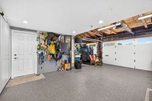 Garage space with storage.