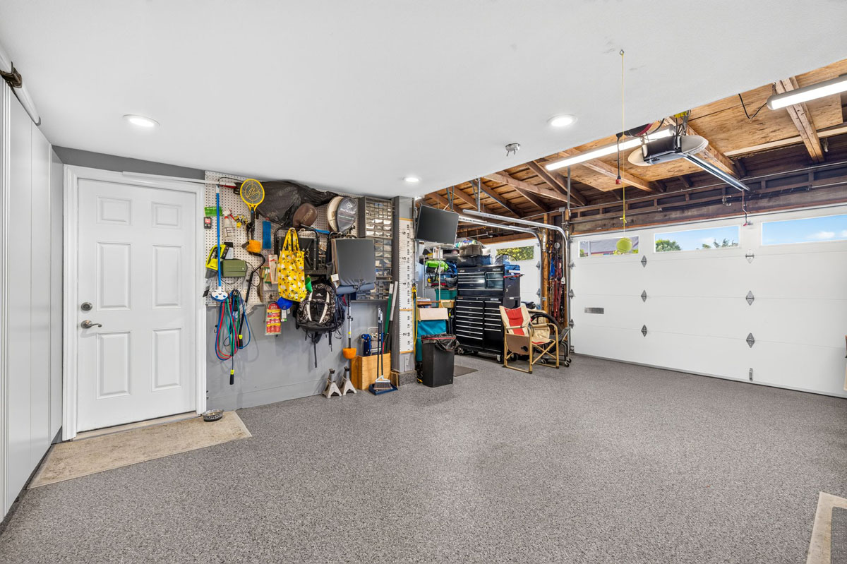 Garage space with storage.