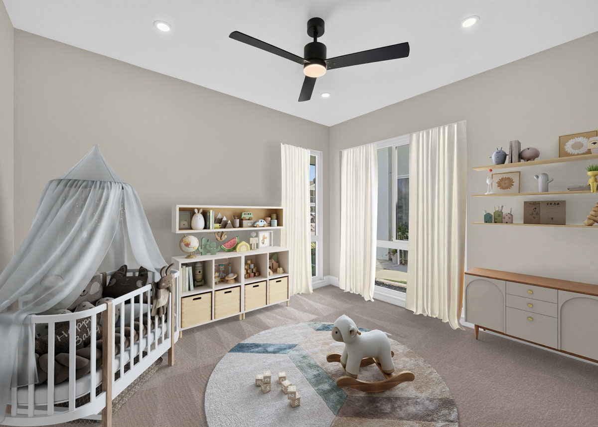 Virtually staged nursery.