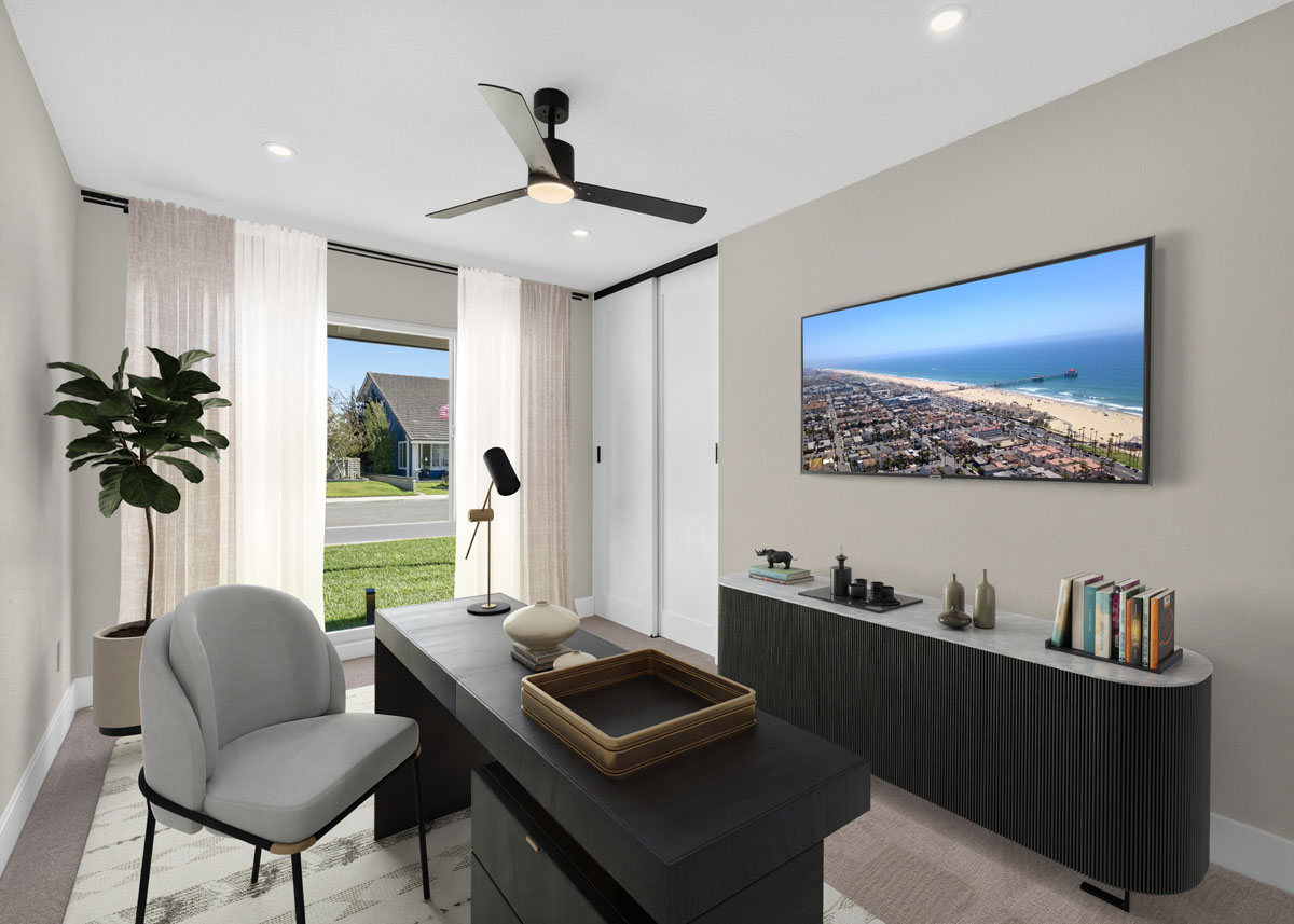 Virtually staged home office space.